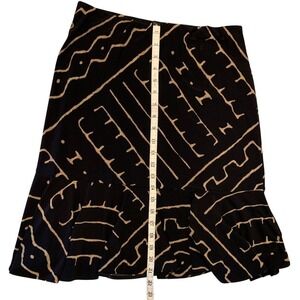 Chaps Boho Skirt Small Black Beige Print Ruffle Hem Knee‎ Length